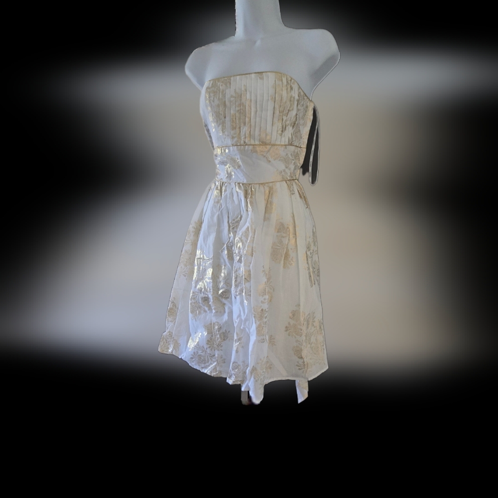 Elegant White and Gold Floral Dress